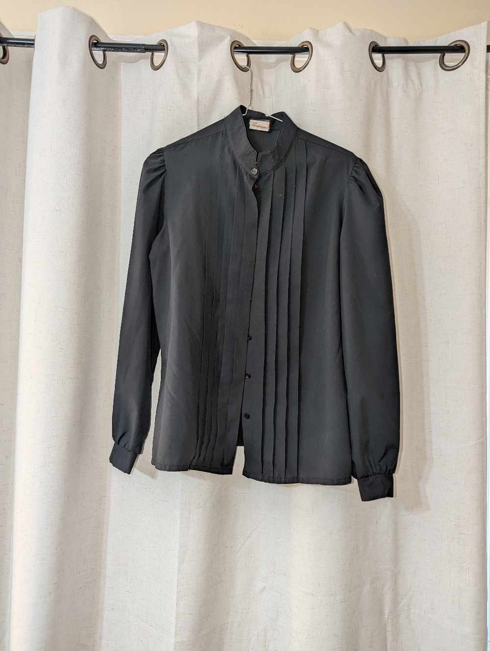 Vintage Victorian Academia Gothic Pleated High Neck Button up Top
